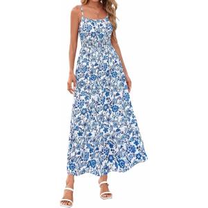 BTFBM Summer Dresses for Women 2026 Sleeveless Spaghetti Strap High Waist Boho Beach Vacation Clothes Spring Maxi Dress(Floral White Blue)