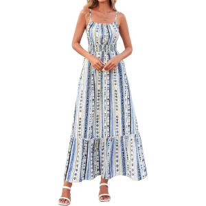 BTFBM Summer Dresses for Women 2026 Sleeveless Spaghetti Strap High Waist Boho Beach Vacation Clothes Spring Maxi Dress(Print Blue Apricot)