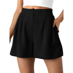 BTFBM Womens Shorts Casual 2026 Spring Summer Elastic High Waisted Pleated Cotton Shorts Beach Vacation Outfits Pockets(Black)