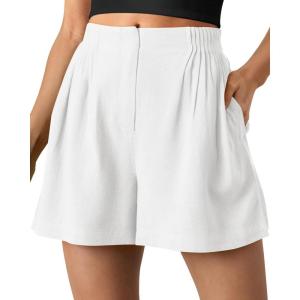BTFBM Womens Shorts Casual 2026 Spring Summer Elastic High Waisted Pleated Cotton Shorts Beach Vacation Outfits Pockets(White)