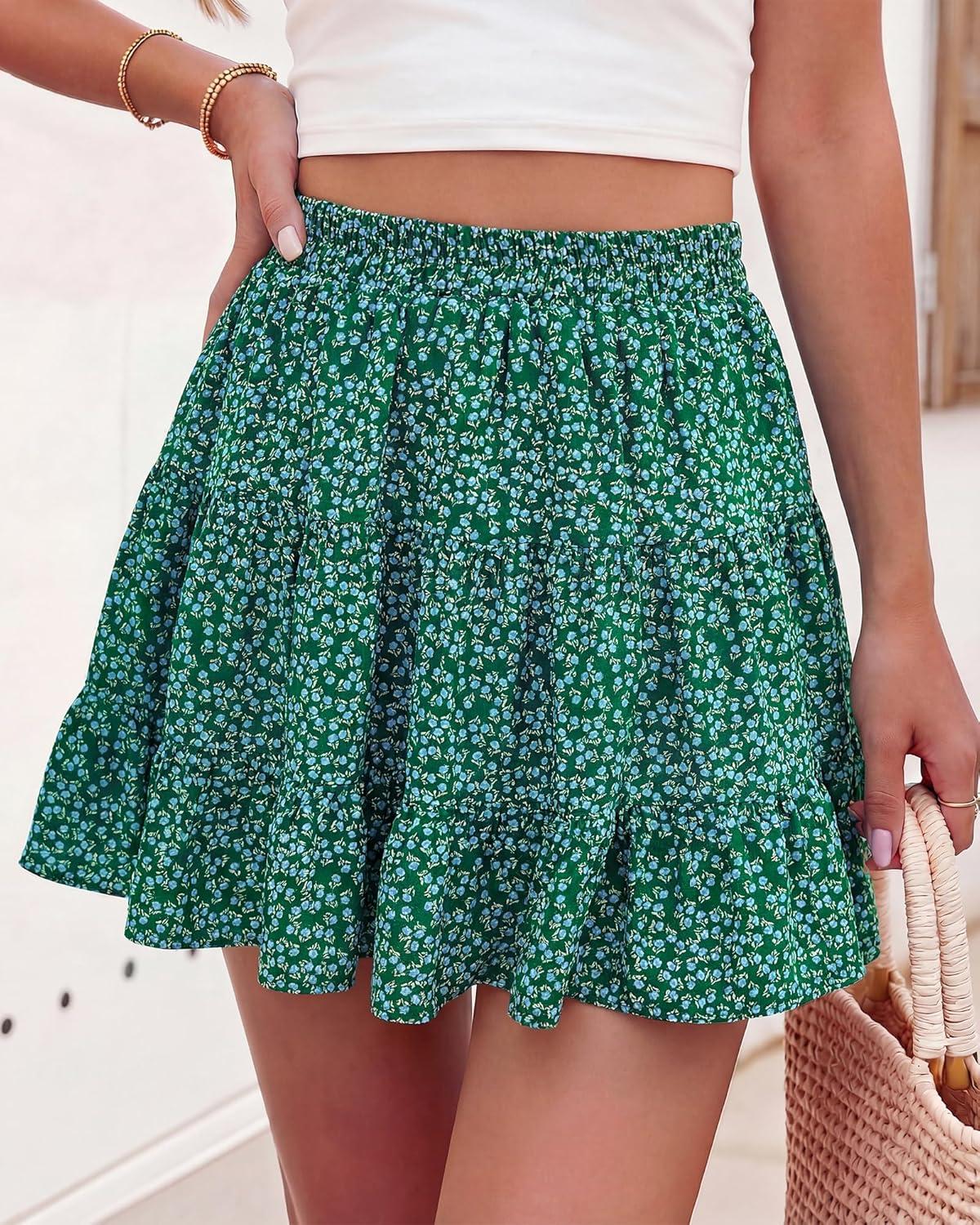 imageBTFBM Summer Skirts for Women 2026 Floral High Waist Shorts Underneath Boho Tiered Flowy Tennis Skorts Casual Mini SkirtFloral Green Blue