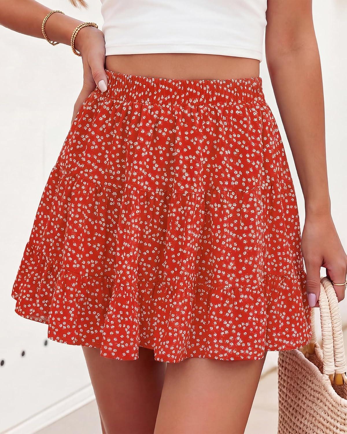 imageBTFBM Summer Skirts for Women 2026 Floral High Waist Shorts Underneath Boho Tiered Flowy Tennis Skorts Casual Mini SkirtFloral Red White