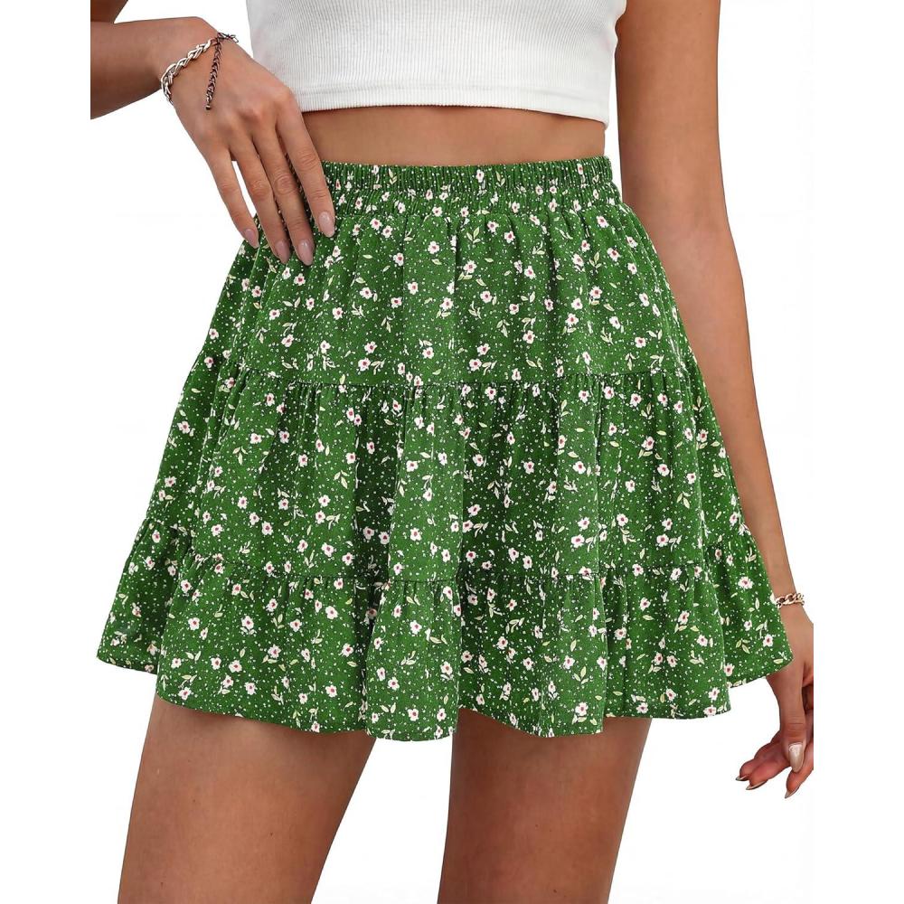 imageBTFBM Summer Skirts for Women 2026 Floral High Waist Shorts Underneath Boho Tiered Flowy Tennis Skorts Casual Mini SkirtFloral Green