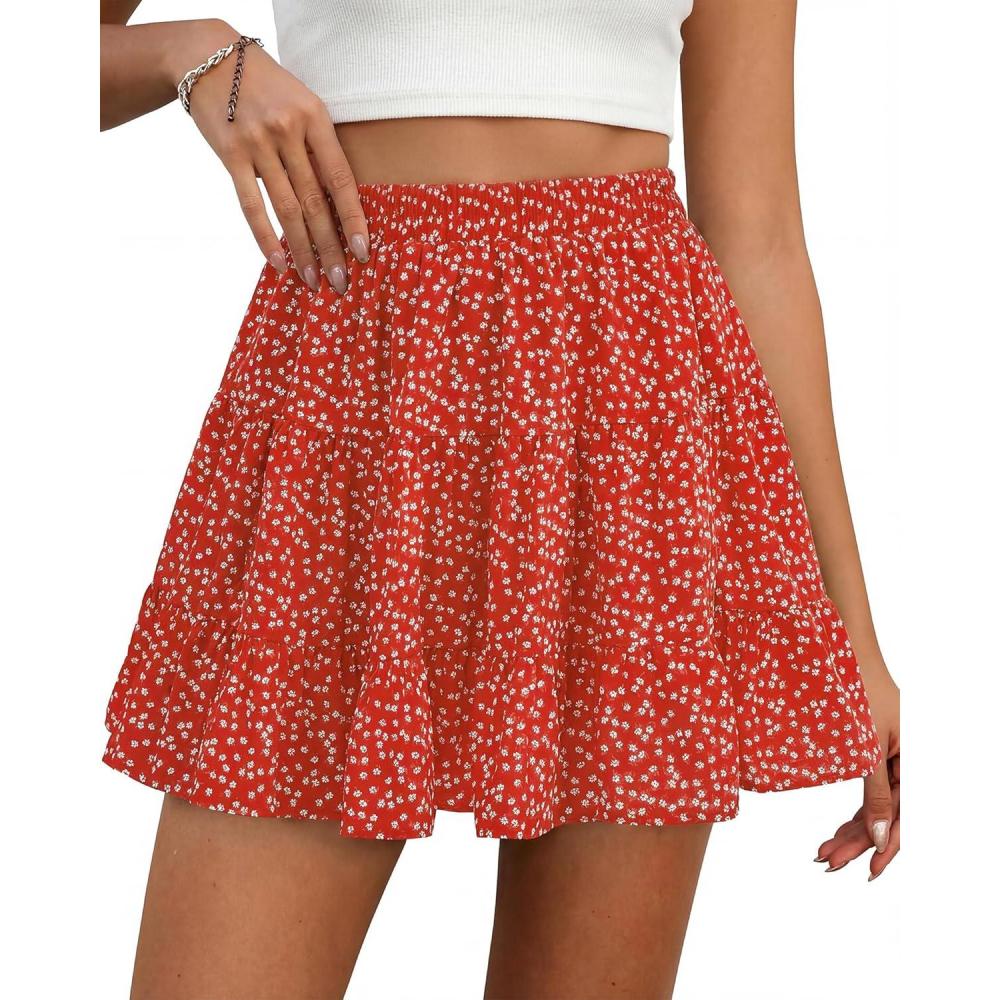 imageBTFBM Summer Skirts for Women 2026 Floral High Waist Shorts Underneath Boho Tiered Flowy Tennis Skorts Casual Mini SkirtFloral Red White