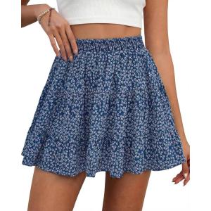 BTFBM Summer Skirts for Women 2026 Floral High Waist Shorts Underneath Boho Tiered Flowy Tennis Skorts Casual Mini Skirt(Floral Blue Purple)