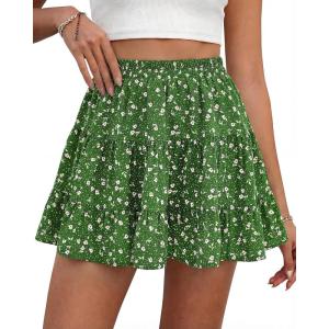 BTFBM Summer Skirts for Women 2026 Floral High Waist Shorts Underneath Boho Tiered Flowy Tennis Skorts Casual Mini Skirt(Floral Green)