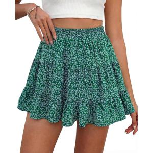 BTFBM Summer Skirts for Women 2026 Floral High Waist Shorts Underneath Boho Tiered Flowy Tennis Skorts Casual Mini Skirt(Floral Green Blue)