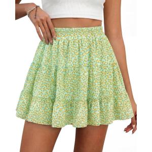 BTFBM Summer Skirts for Women 2026 Floral High Waist Shorts Underneath Boho Tiered Flowy Tennis Skorts Casual Mini Skirt(Floral Green Yellow)