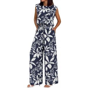 BTFBM Lounge Sets For Women Summer Sweatsuits 2 Piece Tracksuit Sleeveless Tops Wide Leg Pants Floral Vacation Outfits(Floral Navy)