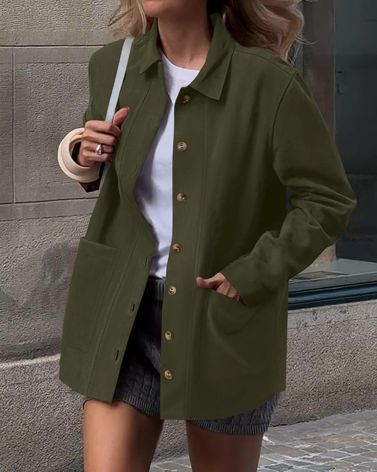 imageBTFBM Faux Suede Jacket Women Fall Fashion 2026 Leather Jackets Long Sleeve Button Down Winter Coats Shackets OuterwearArmy Green
