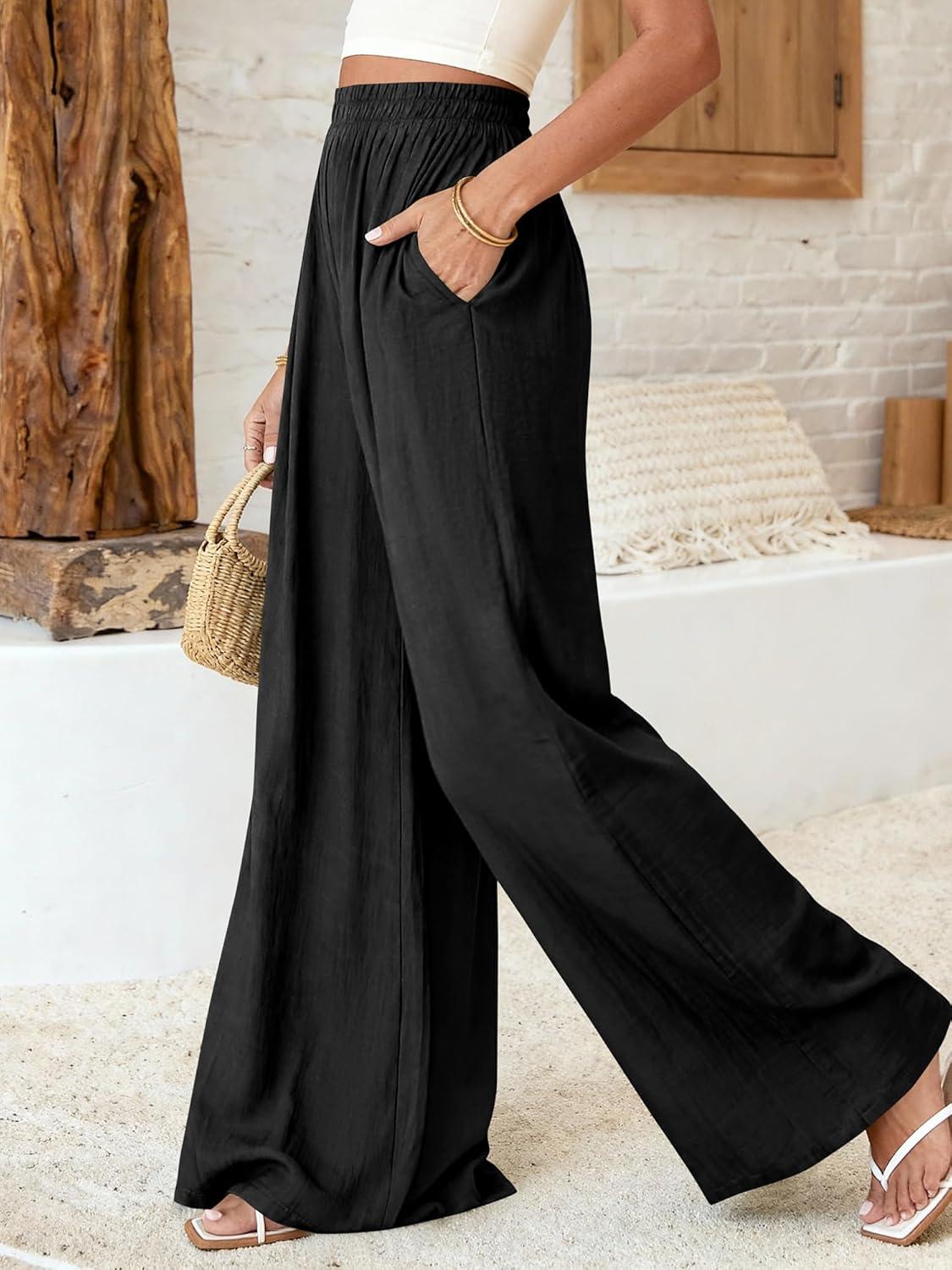 imageBTFBM Wide Leg Pants Woman Spring 2026 Pockets Loose Flowy Trousers Lounge Palazzo Pant Beach Vacation ClothesBlack