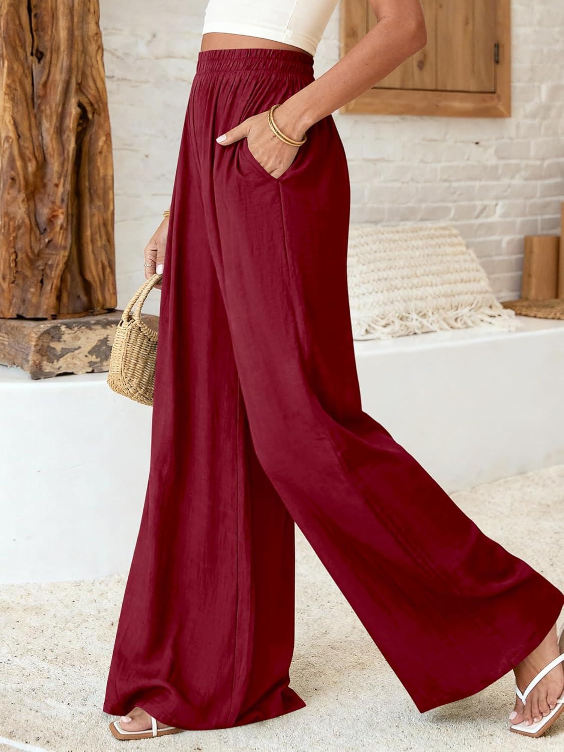 imageBTFBM Wide Leg Pants Woman Spring 2026 Pockets Loose Flowy Trousers Lounge Palazzo Pant Beach Vacation ClothesBurgundy