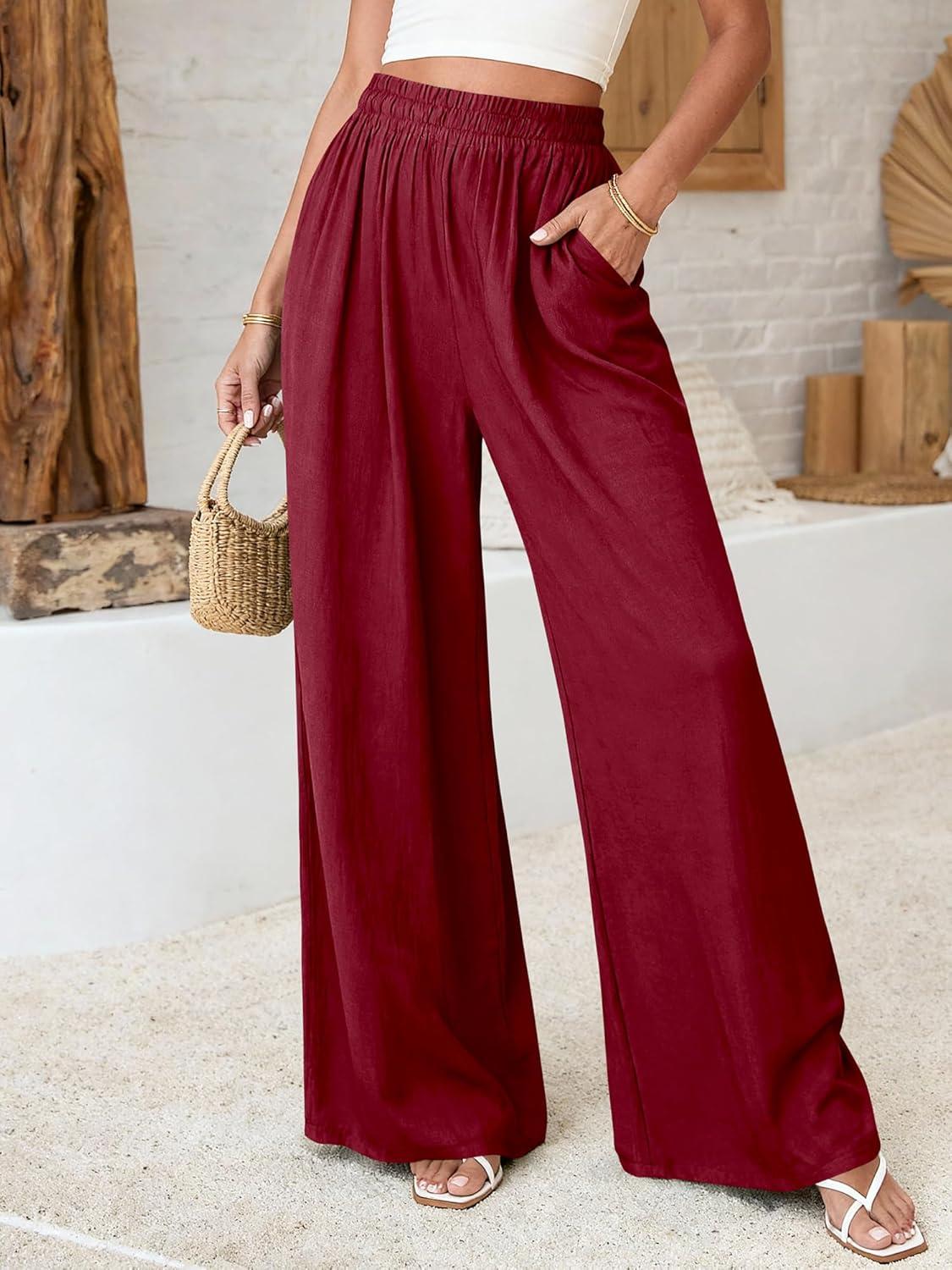 imageBTFBM Wide Leg Pants Woman Spring 2026 Pockets Loose Flowy Trousers Lounge Palazzo Pant Beach Vacation ClothesBurgundy