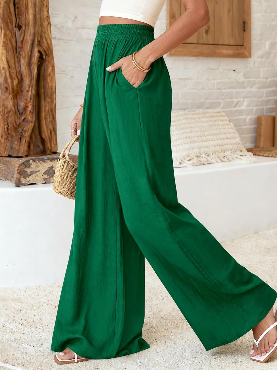 imageBTFBM Wide Leg Pants Woman Spring 2026 Pockets Loose Flowy Trousers Lounge Palazzo Pant Beach Vacation ClothesGreen