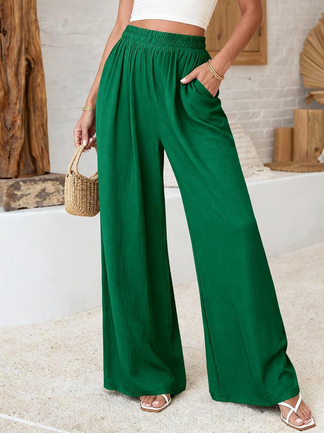 imageBTFBM Wide Leg Pants Woman Spring 2026 Pockets Loose Flowy Trousers Lounge Palazzo Pant Beach Vacation ClothesGreen