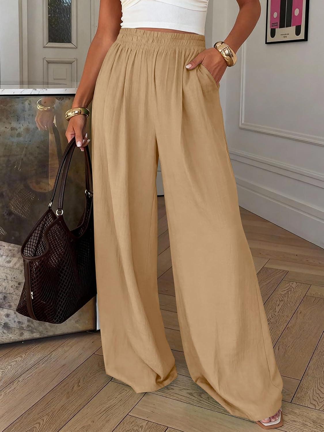imageBTFBM Wide Leg Pants Woman Spring 2026 Pockets Loose Flowy Trousers Lounge Palazzo Pant Beach Vacation ClothesKhaki