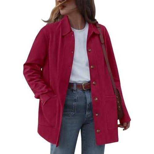 imageBTFBM Faux Suede Jacket Women Fall Fashion 2026 Leather Jackets Long Sleeve Button Down Winter Coats Shackets OuterwearRed