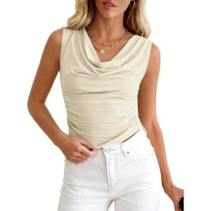 BTFBM Cowl Neck Tank Tops for Women 2026 Spring Summer Sleeveless Dressy Blouses Business Casual Outfits Going Out Top(Apricot)
