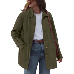BTFBM Faux Suede Jacket Women Fall Fashion 2026 Leather Jackets Long Sleeve Button Down Winter Coats Shackets Outerwear(Army Green)