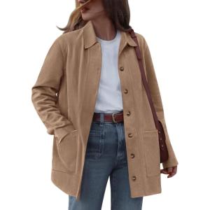 BTFBM Faux Suede Jacket Women Fall Fashion 2026 Leather Jackets Long Sleeve Button Down Winter Coats Shackets Outerwear(Light Khaki)