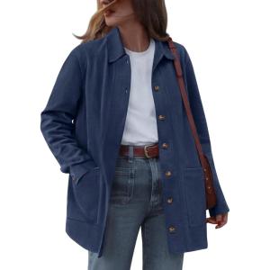 BTFBM Faux Suede Jacket Women Fall Fashion 2026 Leather Jackets Long Sleeve Button Down Winter Coats Shackets Outerwear(Navy Blue)