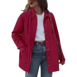 BTFBM Faux Suede Jacket Women Fall Fashion 2026 Leather Jackets Long Sleeve Button Down Winter Coats Shackets Outerwear(Red)