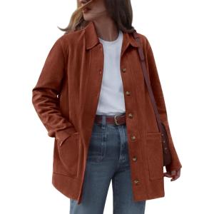 BTFBM Faux Suede Jacket Women Fall Fashion 2026 Leather Jackets Long Sleeve Button Down Winter Coats Shackets Outerwear(Rust)