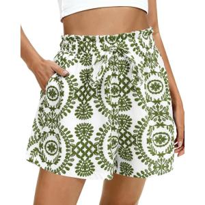 BTFBM Spring Summer Shorts for Women Dressy Casual High Waisted Wide Leg Floral Boho Shorts 2026 Beach Vacation Clothes(Army Green)