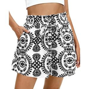 BTFBM Spring Summer Shorts for Women Dressy Casual High Waisted Wide Leg Floral Boho Shorts 2026 Beach Vacation Clothes(Black)