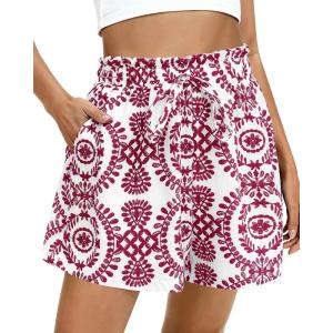 BTFBM Spring Summer Shorts for Women Dressy Casual High Waisted Wide Leg Floral Boho Shorts 2026 Beach Vacation Clothes(Burgundy)