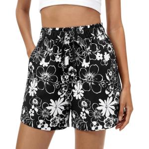 BTFBM Spring Summer Shorts for Women Dressy Casual High Waisted Wide Leg Floral Boho Shorts 2026 Beach Vacation Clothes(Floral Black)
