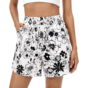 BTFBM Spring Summer Shorts for Women Dressy Casual High Waisted Wide Leg Floral Boho Shorts 2026 Beach Vacation Clothes(Floral White)