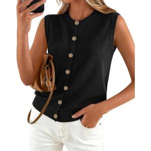 BTFBM Sweater Vest Women Casual Crewneck Button Down Knit Sleeveless Cardigan 2026 Spring Clothes Summer Vests Tops(Black)
