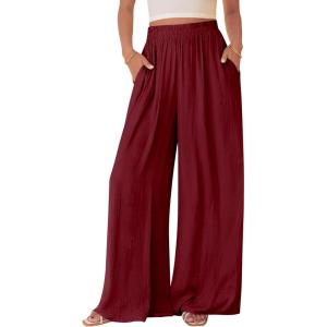BTFBM Wide Leg Pants Woman Spring 2026 Pockets Loose Flowy Trousers Lounge Palazzo Pant Beach Vacation Clothes(Burgundy)