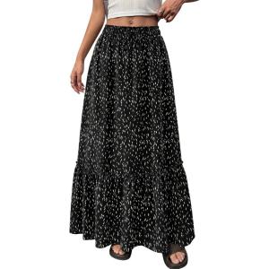 BTFBM Womens Boho Maxi Skirt 2026 Summer Floral High Waisted Flowy Tiered Long Spring Beach Vacation Skirts Pockets(Black)