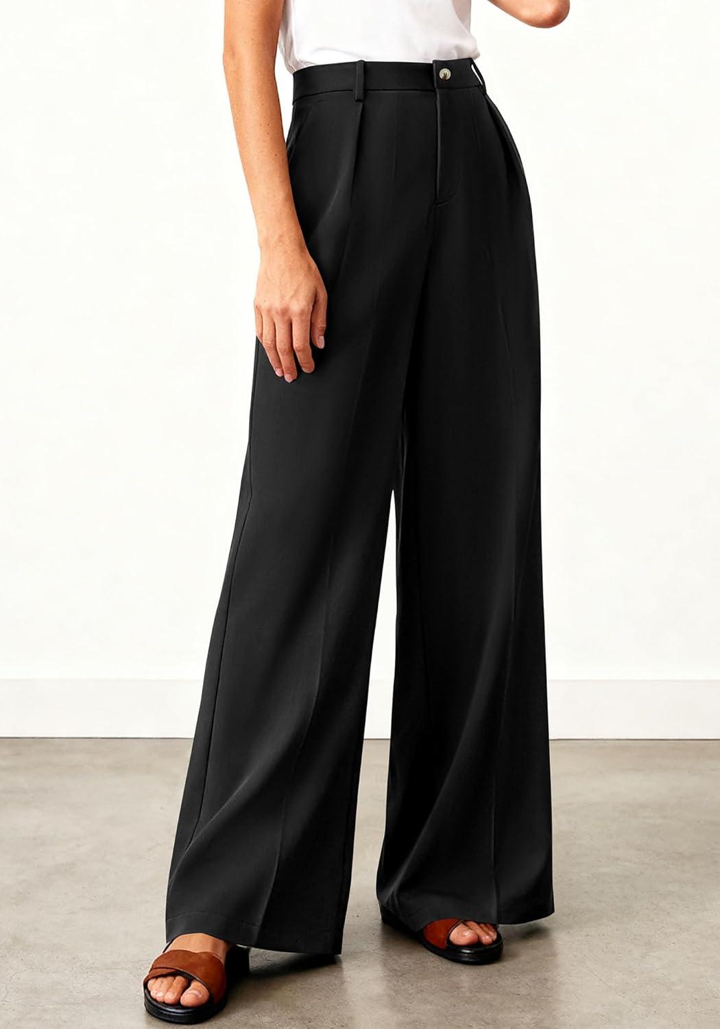 imageBTFBM Wide Leg Pants Woman 2026 High Waisted Button Business Casual Dressy Trousers Office Work Palazzo Pants PocketsBlack