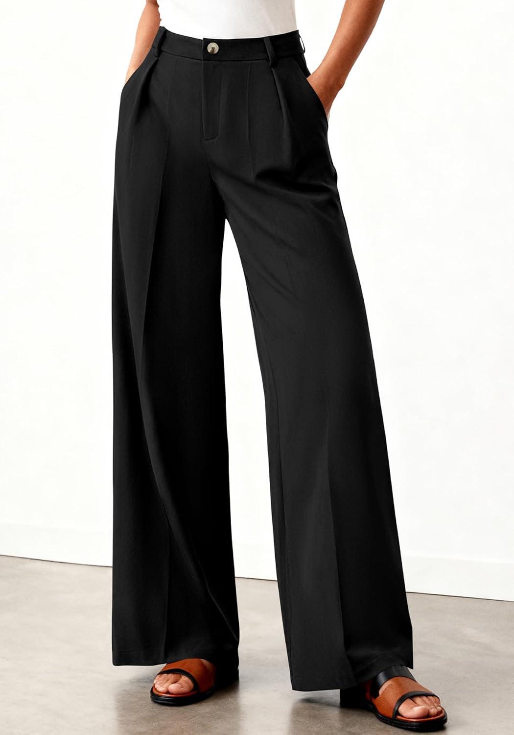 imageBTFBM Wide Leg Pants Woman 2026 High Waisted Button Business Casual Dressy Trousers Office Work Palazzo Pants PocketsBlack