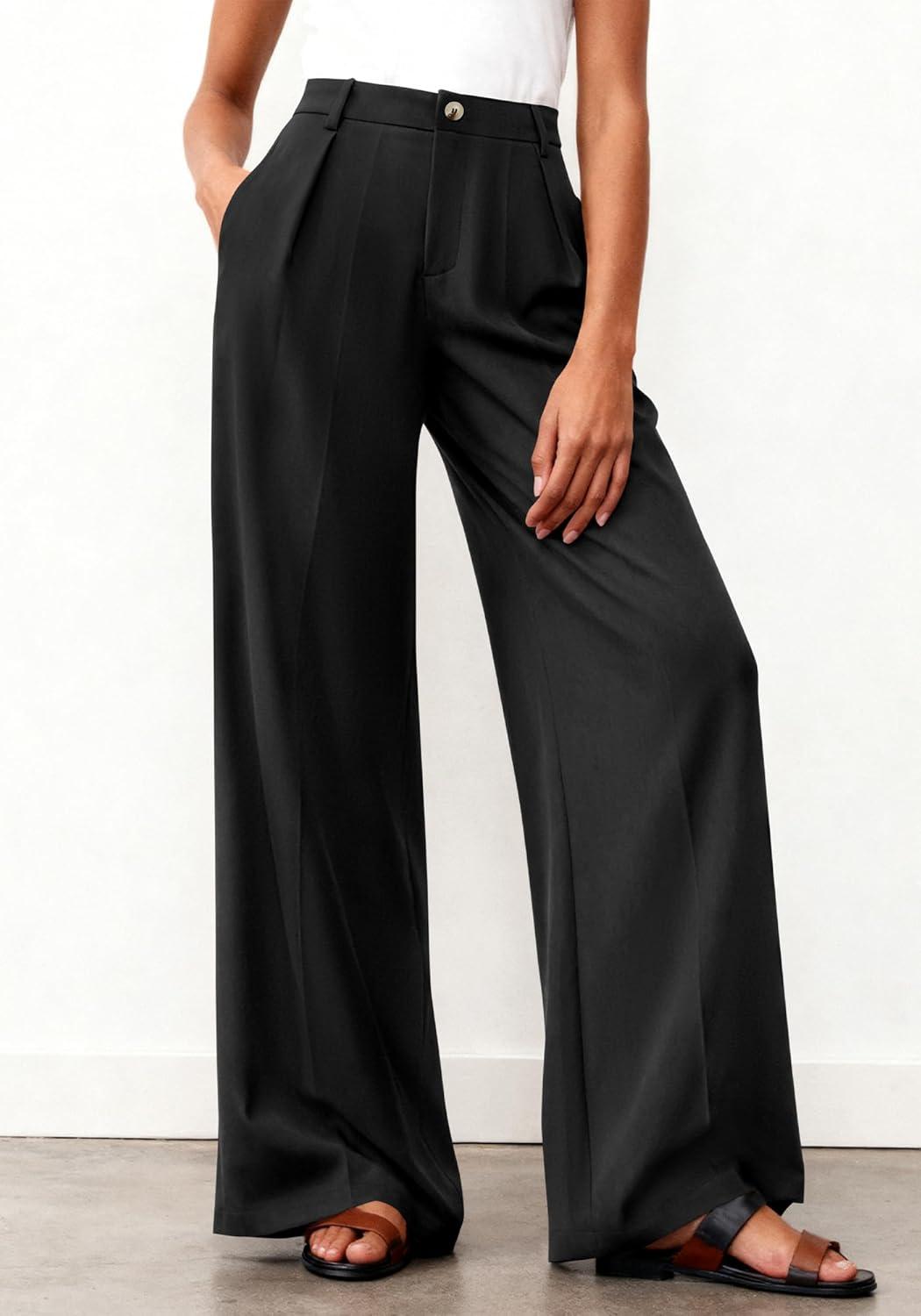 imageBTFBM Wide Leg Pants Woman 2026 High Waisted Button Business Casual Dressy Trousers Office Work Palazzo Pants PocketsBlack