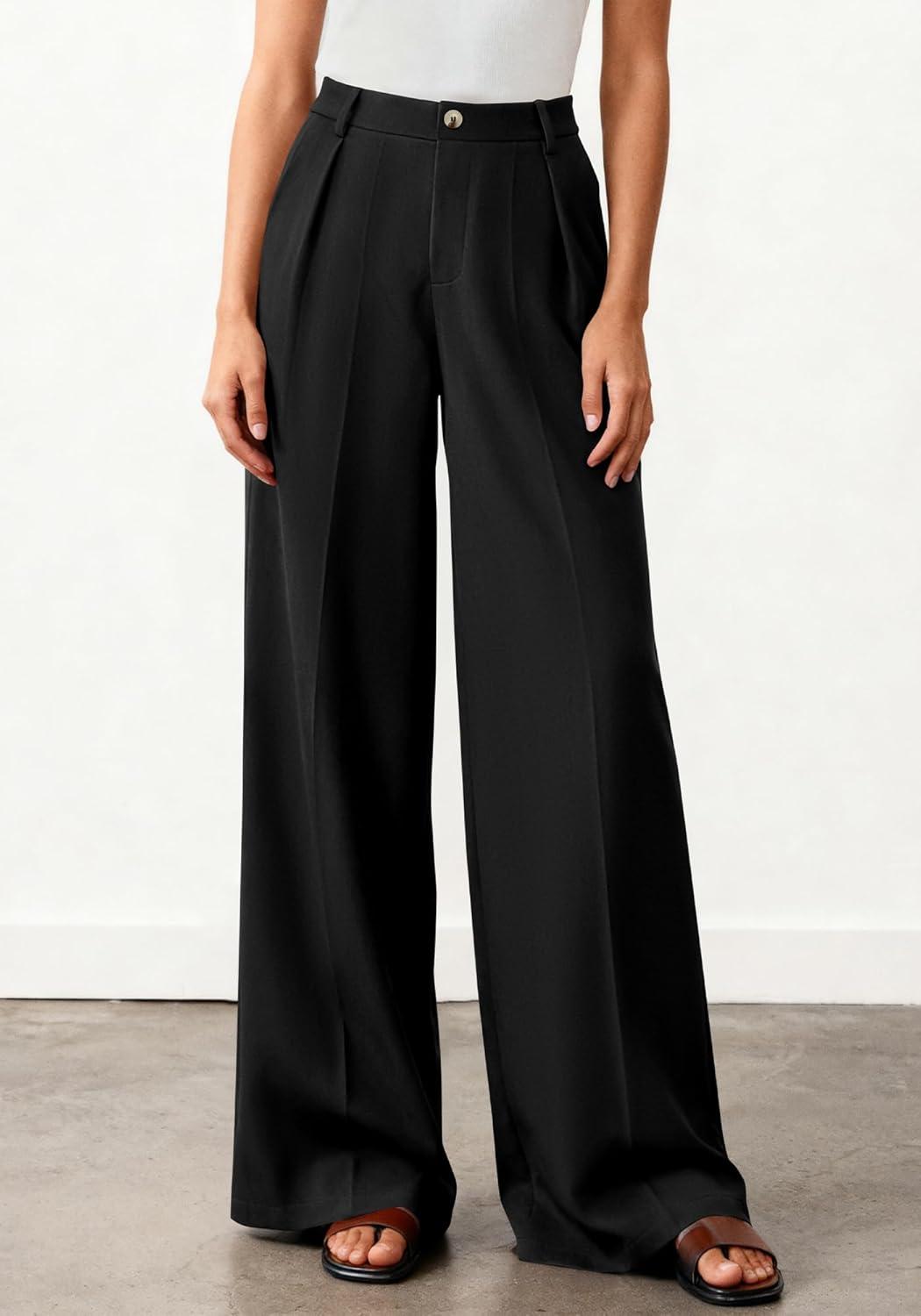 imageBTFBM Wide Leg Pants Woman 2026 High Waisted Button Business Casual Dressy Trousers Office Work Palazzo Pants PocketsBlack
