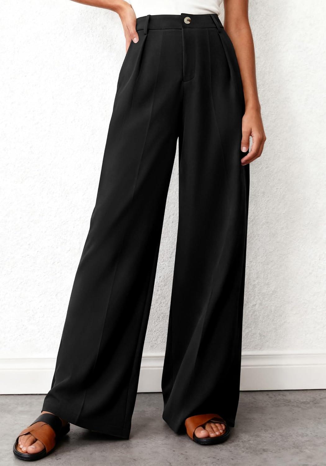 imageBTFBM Wide Leg Pants Woman 2026 High Waisted Button Business Casual Dressy Trousers Office Work Palazzo Pants PocketsBlack