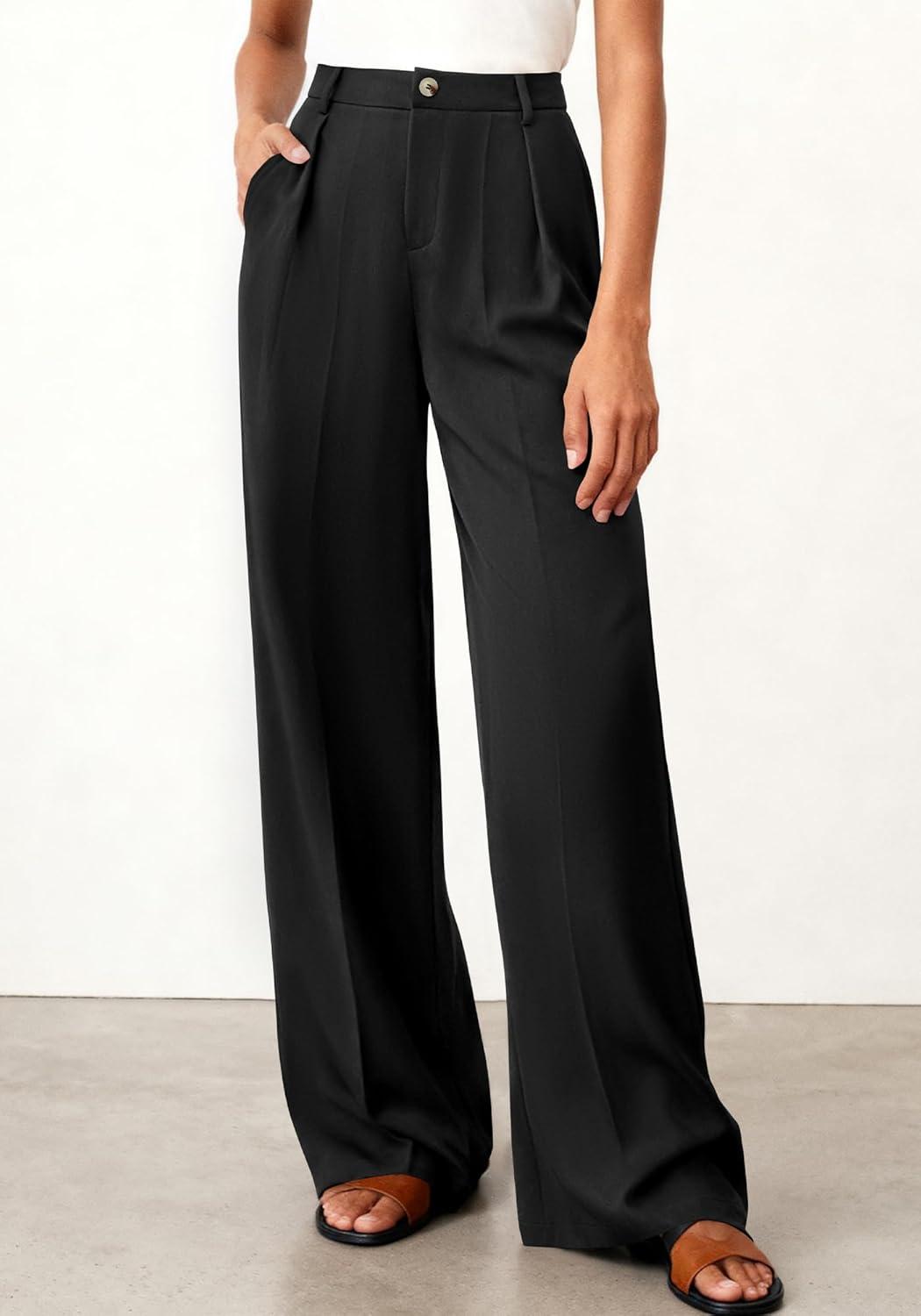 imageBTFBM Wide Leg Pants Woman 2026 High Waisted Button Business Casual Dressy Trousers Office Work Palazzo Pants PocketsBlack