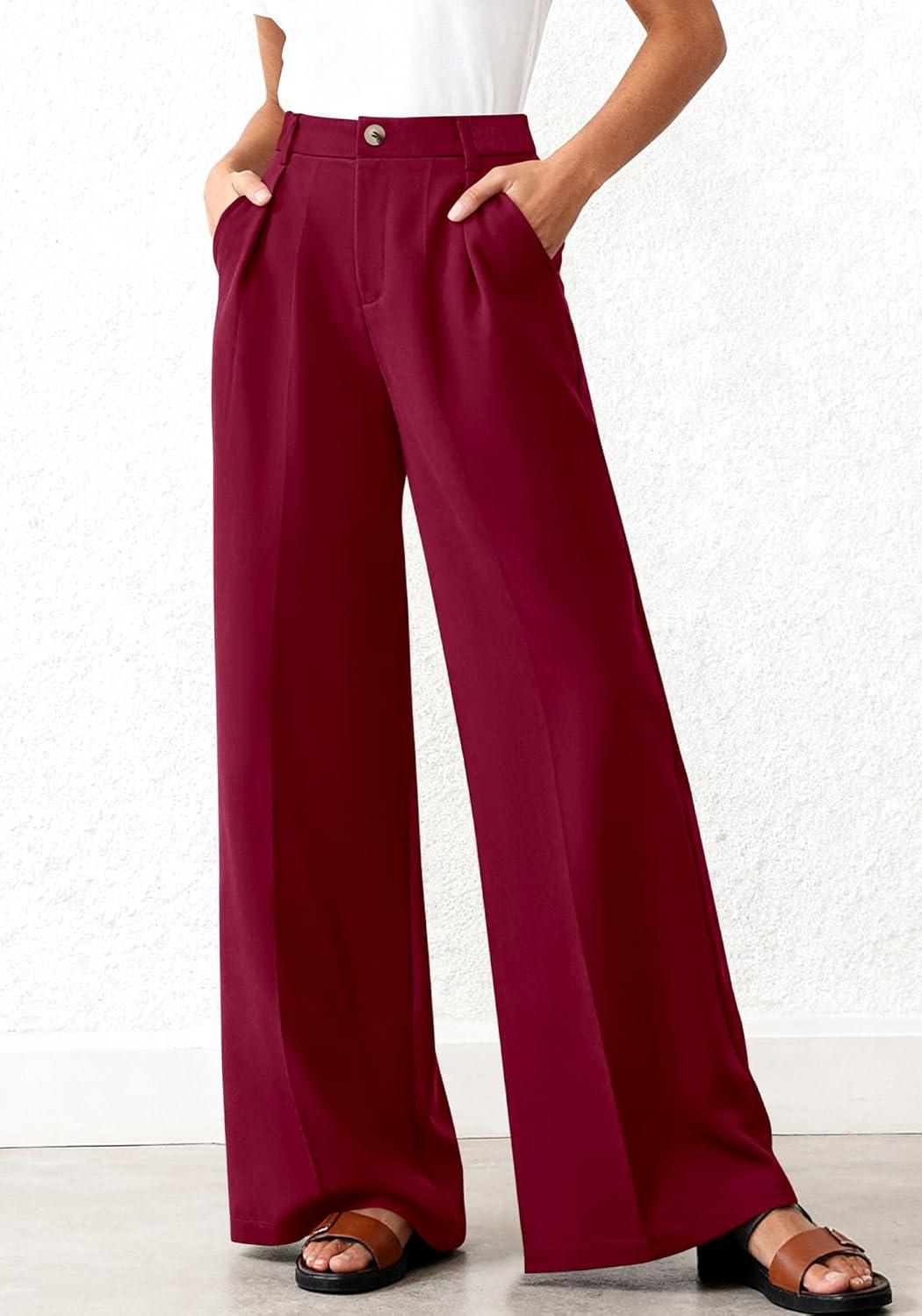 imageBTFBM Wide Leg Pants Woman 2026 High Waisted Button Business Casual Dressy Trousers Office Work Palazzo Pants PocketsBurgundy