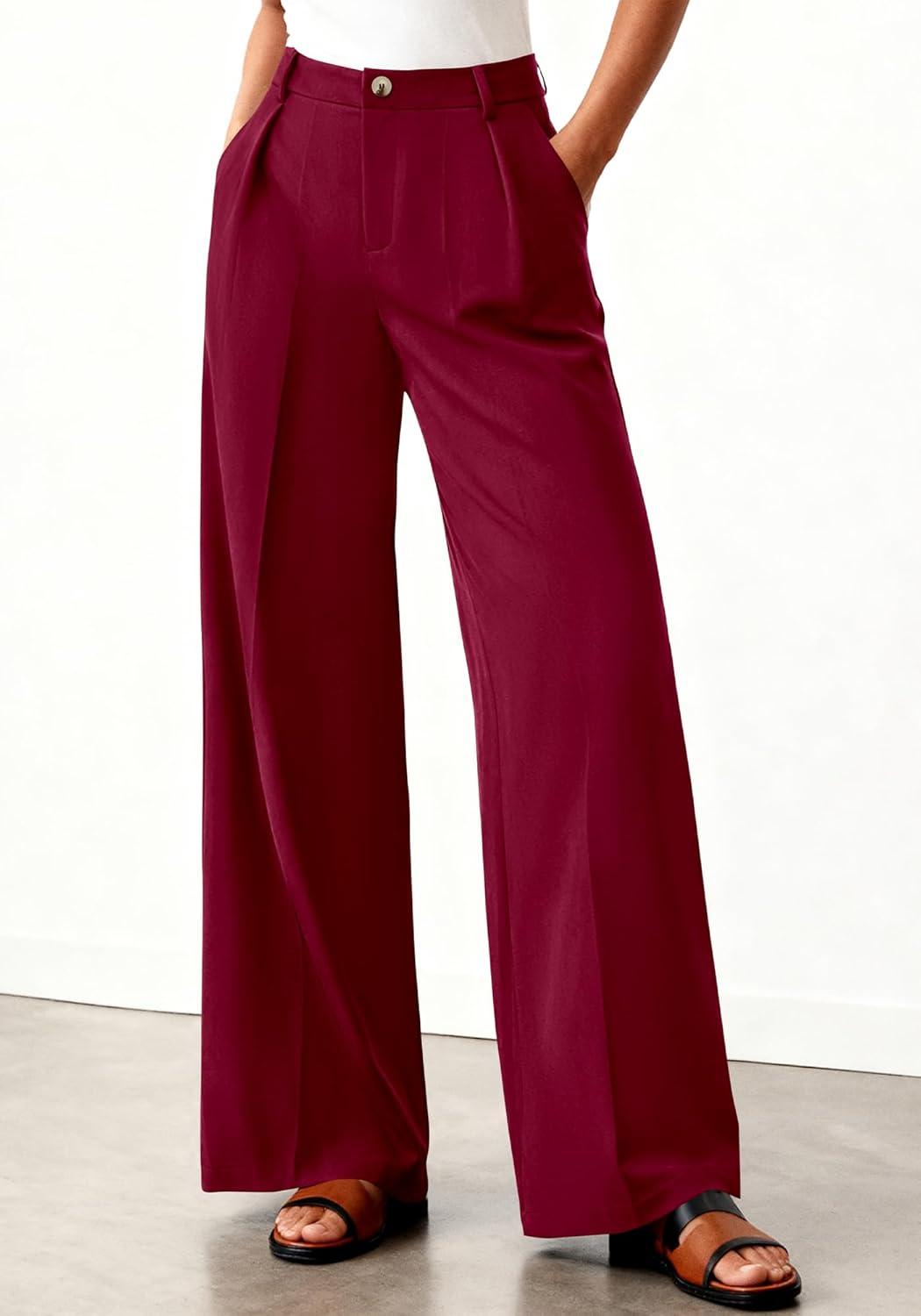 imageBTFBM Wide Leg Pants Woman 2026 High Waisted Button Business Casual Dressy Trousers Office Work Palazzo Pants PocketsBurgundy