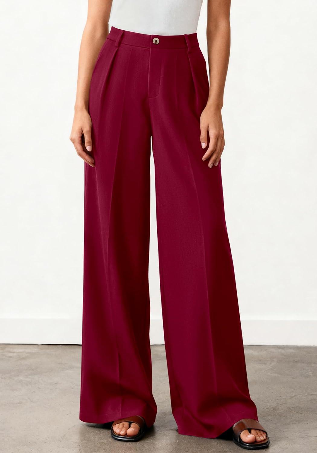 imageBTFBM Wide Leg Pants Woman 2026 High Waisted Button Business Casual Dressy Trousers Office Work Palazzo Pants PocketsBurgundy
