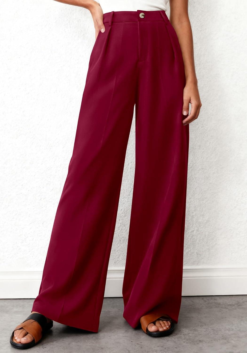 imageBTFBM Wide Leg Pants Woman 2026 High Waisted Button Business Casual Dressy Trousers Office Work Palazzo Pants PocketsBurgundy