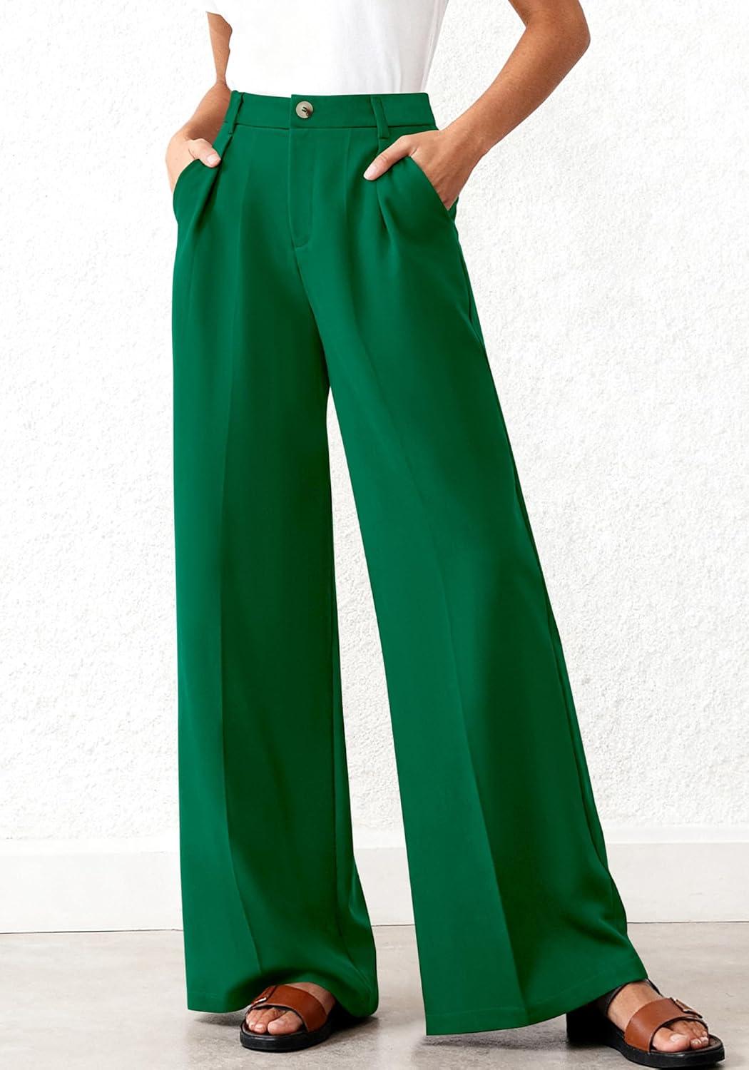 imageBTFBM Wide Leg Pants Woman 2026 High Waisted Button Business Casual Dressy Trousers Office Work Palazzo Pants PocketsGreen