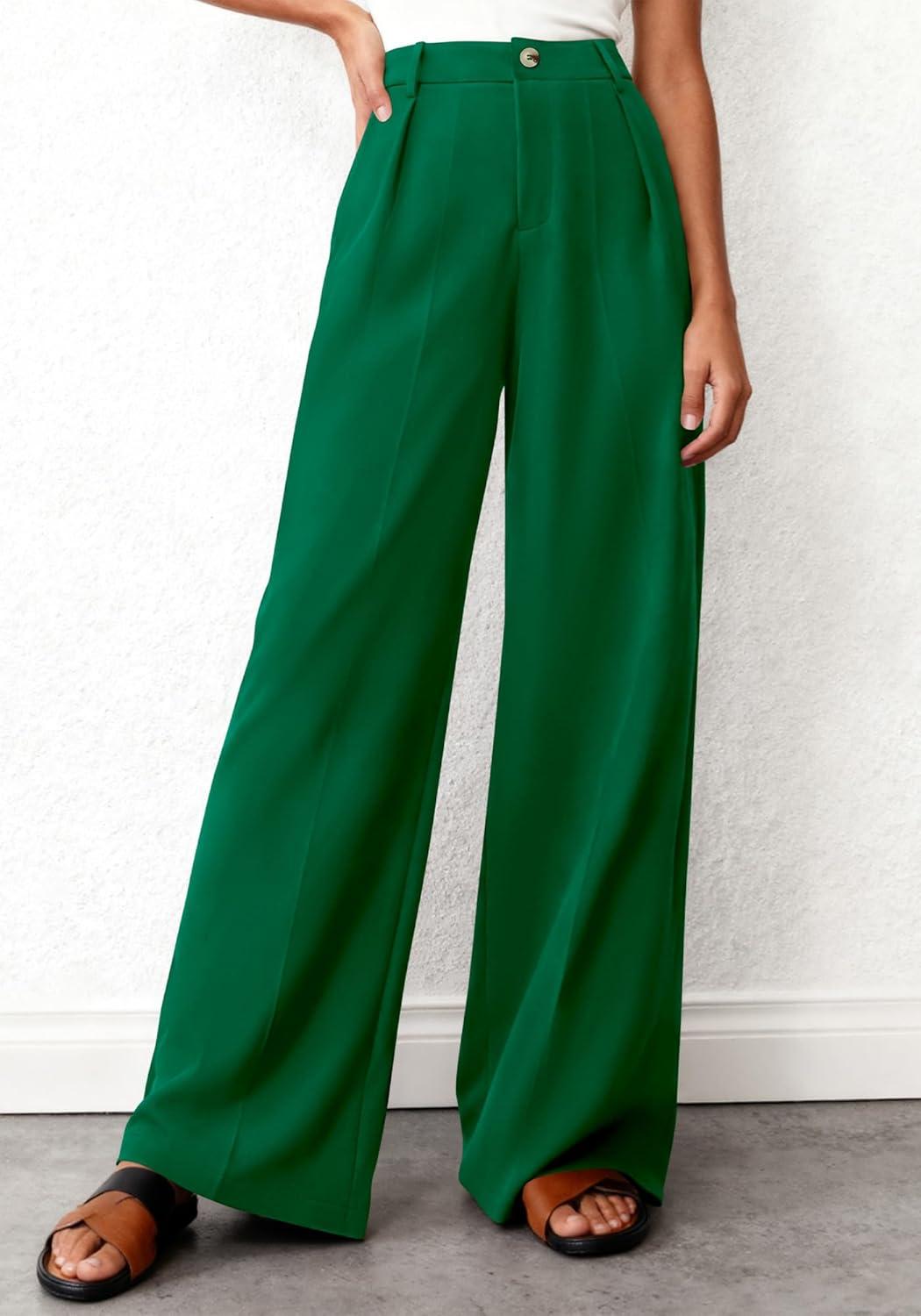 imageBTFBM Wide Leg Pants Woman 2026 High Waisted Button Business Casual Dressy Trousers Office Work Palazzo Pants PocketsGreen