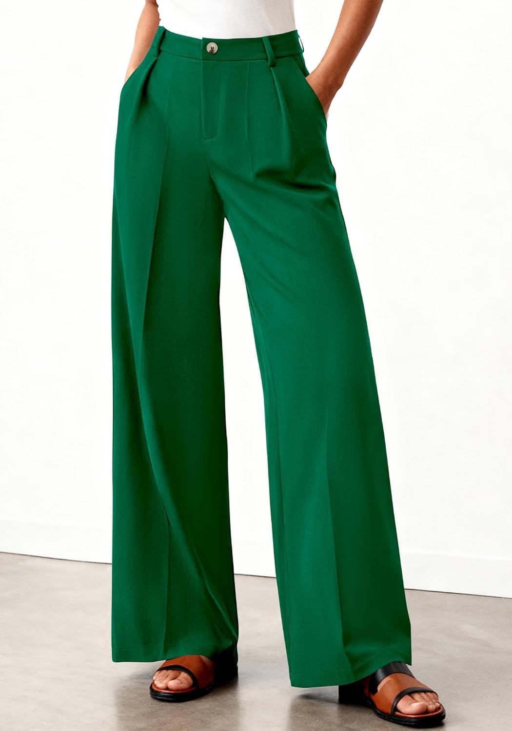 imageBTFBM Wide Leg Pants Woman 2026 High Waisted Button Business Casual Dressy Trousers Office Work Palazzo Pants PocketsGreen