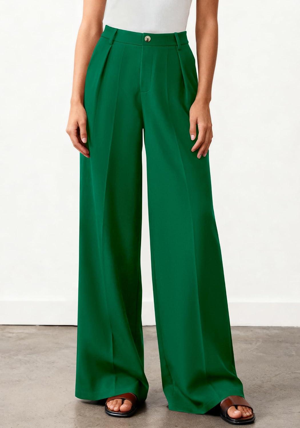 imageBTFBM Wide Leg Pants Woman 2026 High Waisted Button Business Casual Dressy Trousers Office Work Palazzo Pants PocketsGreen