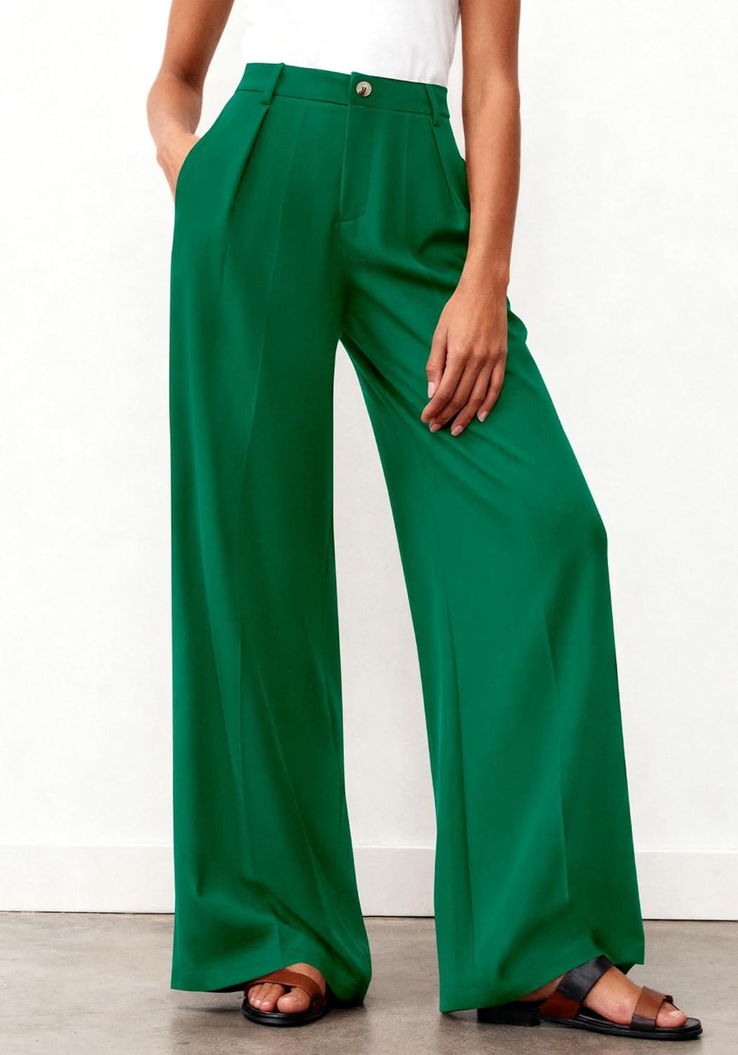imageBTFBM Wide Leg Pants Woman 2026 High Waisted Button Business Casual Dressy Trousers Office Work Palazzo Pants PocketsGreen